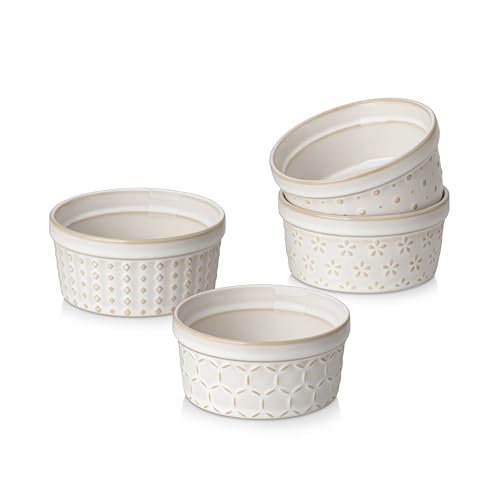 MALACASA Ofenfeste Backförmchen Set 4er, 120 ml Mini Steingut Förmchen mit Relief, Kleine Schalen für Crème Brûlée, Pudding, Desserts & Soufflé, Serie LYDIA Beige MALACASA Ofenfeste Backförmchen Set 4er, 120 ml Mini Steingut Förmchen mit Relief, Kleine Schalen für Crème Brûlée, Pudding, Desserts & Soufflé, Serie LYDIA Beige von MALACASA