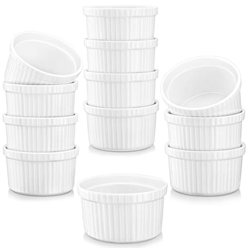 MALACASA, Serie Ramekin.Dish, 12-teilig Set, Mini Souffléförmchen Creme Brulee Schälchen Auflaufformen Muffinförmchen - 110ml Porzellan Muffin Cupcake Back von MALACASA