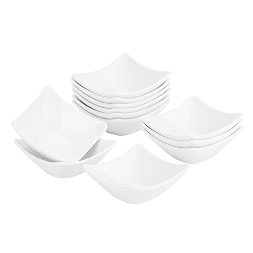 MALACASA, Serie Ramekin.Dish, 12 tlg. Porzellan Weiß Dessert Schalen, kleine Servierschalen, für Soße, Dipping, Souffle, Pudding, Backofen sicher - Viereck 3"/7,5cm/60ml von MALACASA