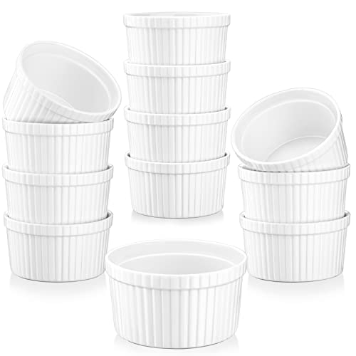 MALACASA, Serie Ramekin.Dish, 12-teilig Set Creme Brulee Schälchen, Mini Souffléförmchen Muffinförmchen 220ml Porzellan Muffin Cupcake Back Auflaufformen von MALACASA