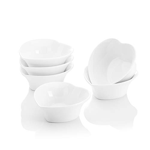 MALACASA, Serie Ramekin.Dish, 6 tlg. Porzellan Weiß Dessert Schalen, kleine Servierschalen, für Soße, Dipping, Souffle, Pudding, Backofen sicher - Herzform 4"/10cm/100ml von MALACASA