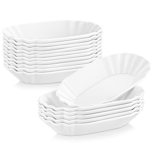 MALACASA, Serie Regular, 16 teilig Set Porzellan Pommesschälen, CremeWeiß Pommes Schälen, Würstchenteller, Servierteller, Beilagenschälen, Schälchen, 19,5x12x3,5 cm von MALACASA