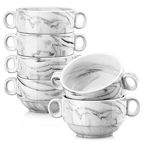 MALACASA, Serie Regular, 6 TLG Marmor Porzellan Schalen schüsseln Set mit Griffen, 16 * 10,6 * 7cm / 390ml Müslischüsseln Suppenschüsseln Pastaschüsseln Dessertschale Schüssel zum Frühstück von MALACASA