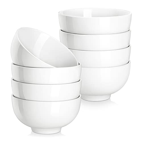 MALACASA, Serie Regular, 8-teilig Porzellan Cremeweiß Müslischalen Set, 300ml Reisschale Suppenschüssel Bowl Schüssel, Snackschale Dessertschale für Salat, Suppen, Ramen, Obst usw. 11,4x11,4x5,8cm von MALACASA