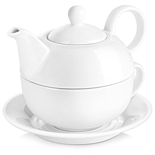 MALACASA, Serie Sweet.Time, Porzellan Teeservice Teeset 4 teilig Set Teekanne mit Tasse und Untersetzer Teekannen & Kaffekannen von MALACASA