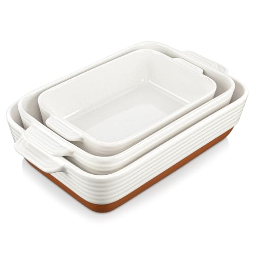 MALACASA,Serie TARA,Auflaufform Set Eckig, 3er set Auflaufformen aus Steingut & kratzfest | Backform für Lasagne Tiramisu Aufläufe in 3 Größe von MALACASA