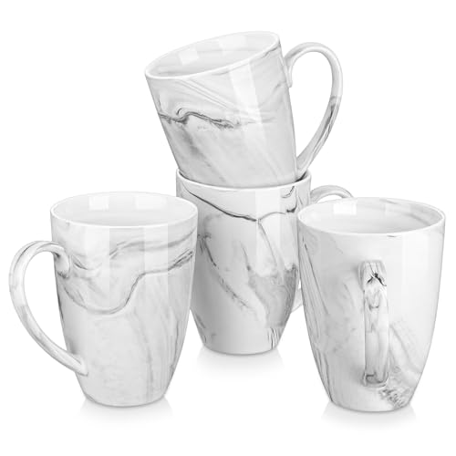 MALACASA Kaffeebecher 4er Set, Porzellan 560ML Becher Set, große moderne Keramiktassen für Tee, Saft, Latte, Cappuccino, Kakao. Spülmaschinen- und mikrowellenfest, Grau Serie REG von MALACASA