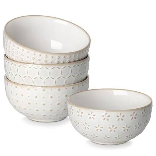 MALACASA LYDIA Schüsselset 4-teilig, 420 ml Müslischalen aus Steinzeug mit Reliefmuster, kleine Dessert- und Frühstücksschalen für Salat, Obst, Beige von MALACASA