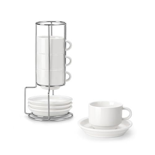 MALACASA Serie Regular, Espressotassen Set, Porzellan Espressotassen mit Untertassen, 75 ml Espresso Tassen/Espressotassen Set mit Ständer von MALACASA