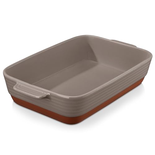 MALACASA, Serie TARA, Auflaufform Groß, 4.5L Backformen, Auflaufformen rechteckig aus Töpferton & kratzfest | Backform für Lasagne Tiramisu Aufläufe 35 * 23.8cm (Braune Auflaufform) von MALACASA