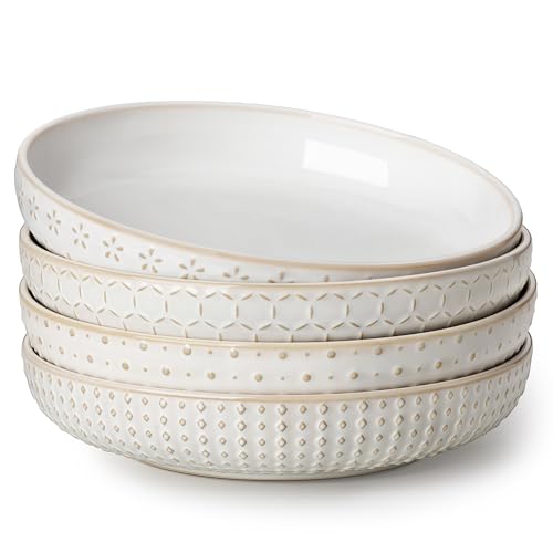 MALACASA Suppenteller 4er Set, 1570ml Große Suppenschalen Steingut Pastaschüssel Set, Φ24.1cm Breite und Flache Spaghetti Tiefteller, Nudelschalen, Große Salatschalen, Serie LYDIA Beige von MALACASA