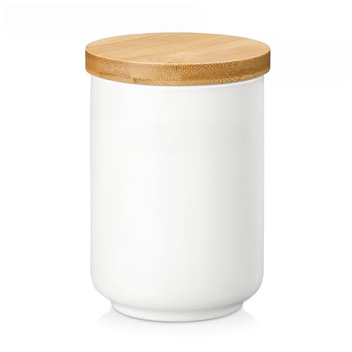 MALACASA Vorratsdosen mit Deckel, 550 ml Vorratsdosen für Kaffee, Zucker, Tee, Getreide, Mehl, Gewürze - Weiße Keramik Vorratsbehälter mit Luftdichten Deckel von MALACASA