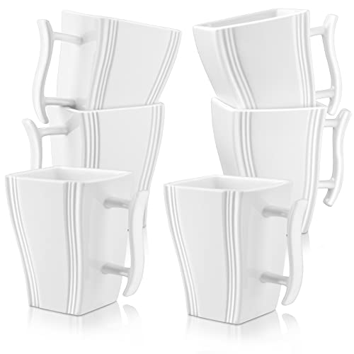 MALACASA, Serie Flora, 6 Teiliges Set Kaffeeservice Cremeweiß Porzellan Eckig Kaffeetasse Tassen 4,5 Zoll / 11,5 * 7,5 * 11cm / 350ml Becher Teetasse Kaffeebecher Bechersets für 6 Personen von MALACASA