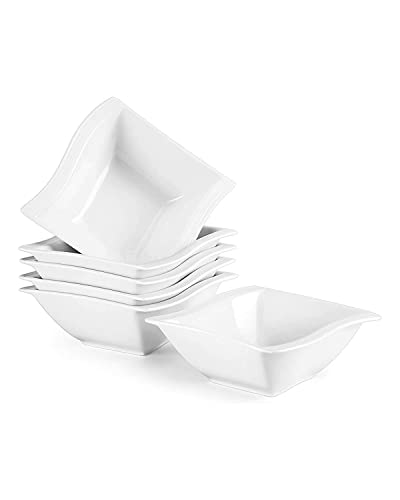 MALACASA, Serie FLORA, 6-teilig Porzellan Cremeweiß Müslischalen Set, 450ml Reisschale Bowl Schüssel, Snackschale Dessertschale für Salat, Suppen, Ramen, Obst usw. 13,5x13,5x5,4cm von MALACASA