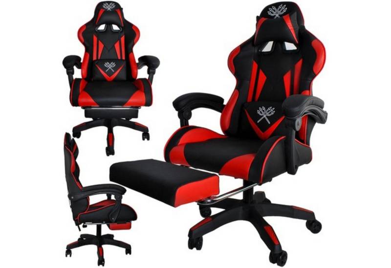 MALATEC Gaming-Stuhl Ergonomischer Bürostuhl PC Stuhl Gaming-Stuhl mit Kissen Silikonrollen (Gaming-Stuhl mit verstellbarer Rückenlehne und ausziehbarer Fußstütze), Ausziehbare Fußstütze für zusätzlichen Komfort und Blutzirkulation. von MALATEC