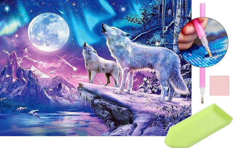 MALATEC Malen nach Zahlen 5d Diamond Painting DIY Wölfe (5d Diamond Painting-Set), Entspannendes Hobby, kreative Stunden, schimmerndes Endergebnis. von MALATEC