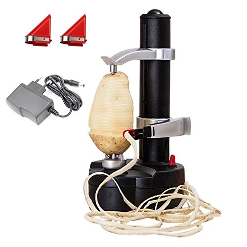 MALAYAS Elektro-Kartoffelschäler [2 Extra Klingen] - Automatische rotierende Früchte & Gemüse Cutter Apple Schälmaschine - Kitchen Peeling Tool (Schwarz) von MALAYAS