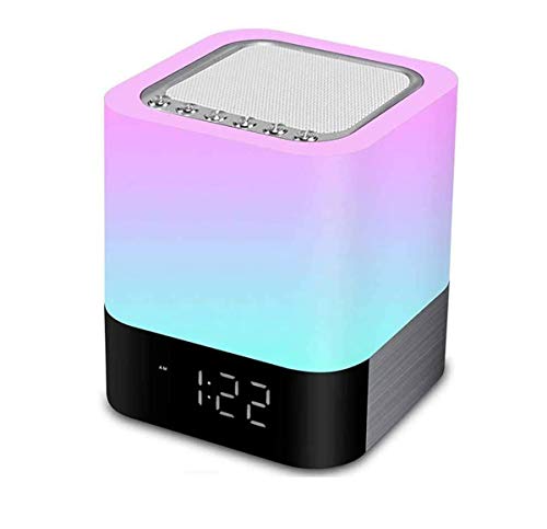Nachttisch Lampe 5 in 1 LED Schreibtischlampe mit Bluetooth Lautsprecher Digital Kalender Wecker 7 Farben Touch Control Night Light Unterstützt TF und SD-Karte, Beste Geschenk für Kinder und Freunde von MALAYAS
