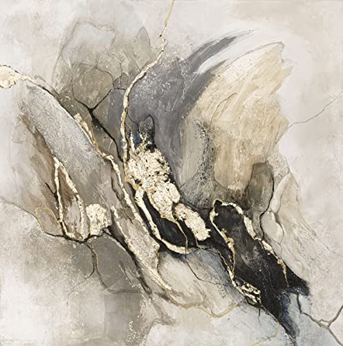 MALERIFABRIKKEN Premium Wandkunst | Titel: Broïde 100% handgefertigt mit schwerer Textur und Goldfolie | Leinwandgröße 100 x 100 cm | schöne Heimdekoration | einzigartige Kunstwerke von Malerifabrikken