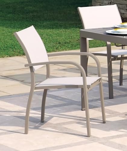 Stuhl aus Aluminium mit Sitz und Rückenlehne aus Textilene, Taupe, mit Armlehnen MALIGI Home MG/Loto von MALIGI HOME