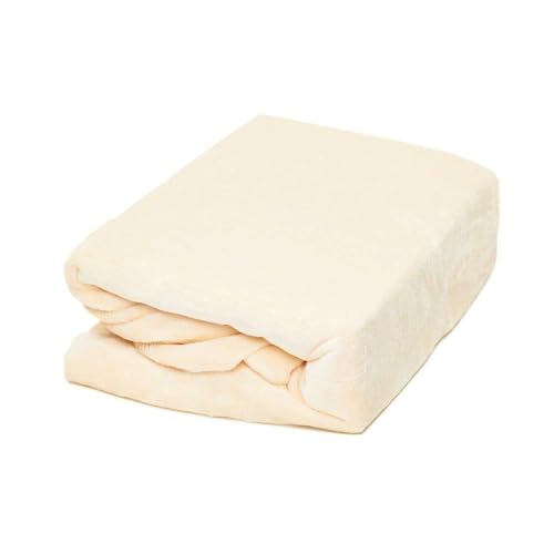 Luxus Cashmere-Touch Spannbettlaken für Topper bis 10 cm Steghöhe Boxspring Winter Plüsch Spannbetttuch Teddy Coral Fleece, Farbe:Creme, Größe:140x200-160x200 cm von MALIKA