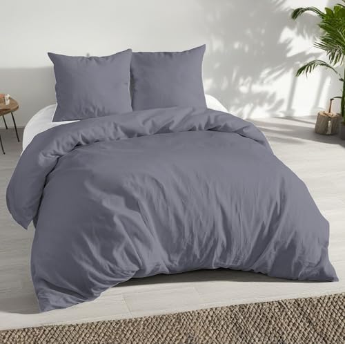 MALIKA® Bettwäsche 135x200 4 teilig | ÖkoTex Zertifiziert & für Allergiker geeignet |Bettwäsche Set mit je 2 Bettbezügen 135 x 200 & Kissenbezügen 80x80 | modern & hochwertig, Farbe:Grau von MALIKA