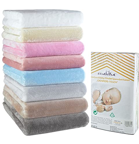 MALIKA® Jersey Cashmere-Touch Plüsch Kinder Spannbettlaken für Kindermatratze Kinderbett 60x120-70x140 Spannbetttuch Bettlaken, Farbe:Natur/BEIGE, Größe:Doppelpack von MALIKA