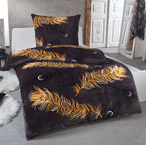 MALIKA® Kuschelige Winter Plüsch Bettwäsche Cashmere-Touch Coral Fleece mit Kissenbezug 80x80 wärmer als Biber oder Flanell, Größe:135x200 + 80x80, Design - Motiv:Design 2 von MALIKA