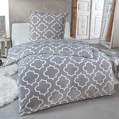 MALIKA® Kuschelige Winter Plüsch Bettwäsche Cashmere-Touch Coral Fleece mit Kissenbezug 80x80 wärmer als Biber oder Flanell, Größe:135x200 + 80x80, Design - Motiv:Design 4 von MALIKA