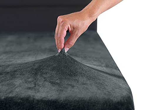 MALIKA® Premium warme Spannbettlaken Cashmere-Touch Bettlaken Jersey Fleece Spannbetttuch Laken, Farbe:Anthrazit, Größe:90-100 x 200 cm von MALIKA