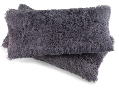 MALIKA 2er Set Flokati KissenhüllenKissenbezug im Doppelpack Cashmer Touch Fleece Kissenhülle, Sofakissen Kopfkissenbezug Kissenbezüge Couchkissen, Farbe:Silber, Größe:2X 80x80 cm von MALIKA