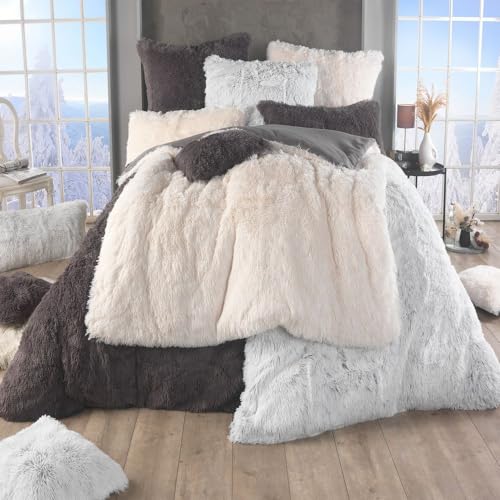 MALIKA Polar Flokati Bettwäsche 135x200 - Kuschelig Warm - Fleece Plüsch - Cashmere-Touch Flauschige Winter Bettbezu Set + 80x80 Kissenbezug, Farbe:Anthrazit, Größe:135x200 + 80x80 von MALIKA