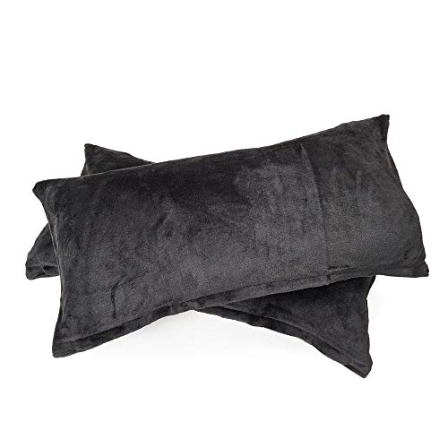 MALIKA Set 2er Kissenbezug Cashmer Touch Fleece Kissenhlle Sofakissen Kopfkissenbezug Kissenbezug Couchkissen, Gre:2X 40x80 cm, Designe:SCHWARZ von MALIKA
