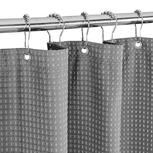 MALIRUE Waffel Duschvorhang Grau 183x198 cm - Waschbarer Textil-Polyester mit Magneten und 12 Ringen, Blickdicht und Wasserdicht für Dusche und Bad von MALIRUE