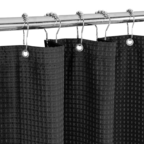 MALIRUE Waffel Duschvorhang Schwarz 183x198 cm - Waschbarer Textil-Polyester mit Magneten und 12 Ringen, Blickdicht und Wasserdicht für Dusche und Bad MALIRUE Waffel Duschvorhang Schwarz 183x198 cm - Waschbarer Textil-Polyester mit Magneten und 12 Ringen, Blickdicht und Wasserdicht für Dusche und Bad von MALIRUE