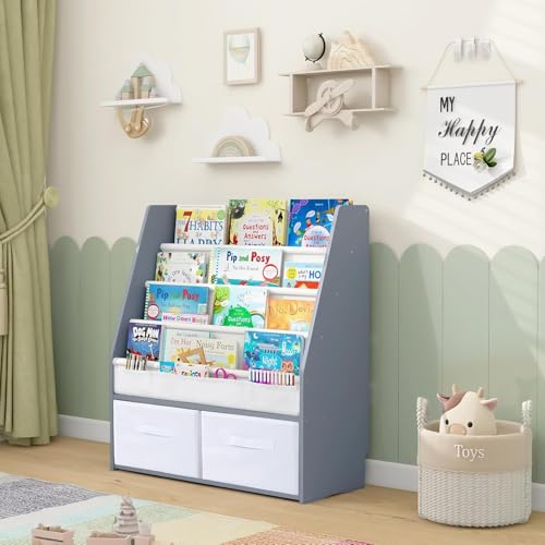 MALLBEST Hängendes Bücherregal für Kinder mit 2 Aufbewahrungsboxen & Spielzeug-Organizer | Natur Massivholz Baby-Bücherregal (GY) von MALLBEST