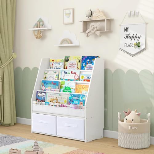 MALLBEST Hängendes Bücherregal für Kinder mit 2 Aufbewahrungsboxen & Spielzeug-Organizer | Natur Massivholz Baby-Bücherregal (WH) von MALLBEST