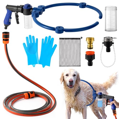 MALLMALL6 Verstellbarer 360°-Waschschlauch-Aufsatz für Hunde mit Fellpflegehandschuh und 2 100 cc Seifenspender, faltbarer Schaumdüsensprüher mit 4 Wasserhahn-Anschlüssen und 2 m Welpenwaschschlauch MALLMALL6 Verstellbarer 360°-Waschschlauch-Aufsatz für Hunde mit Fellpflegehandschuh und 2 100 cc Seifenspender, faltbarer Schaumdüsensprüher mit 4 Wasserhahn-Anschlüssen und 2 m Welpenwaschschlauch von MALLMALL6