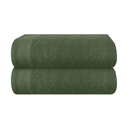 MALLONI HOME Baumwolle 2er-Pack Oversized Badetuch-Set 70 x 140 cm, große Badetücher, Ultra saugfähig, kompakt, schnell trocknend und leicht, Olivgrün von MALLONI HOME