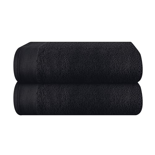 MALLONI HOME Baumwolle 2er-Pack Oversized Badetuch-Set 70 x 140 cm, große Badetücher, Ultra saugfähig, kompakt, schnell trocknend und leicht, Schwarz von MALLONI HOME