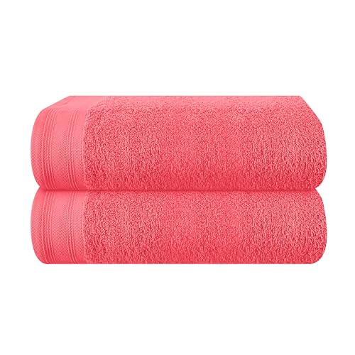 MALLONI HOME Baumwolle 2er-Pack Oversized Badetuch-Set 70 x 140 cm, große Badetücher, Ultra saugfähig, kompaktes und leichtes Handtuch — Korallenorange von MALLONI HOME