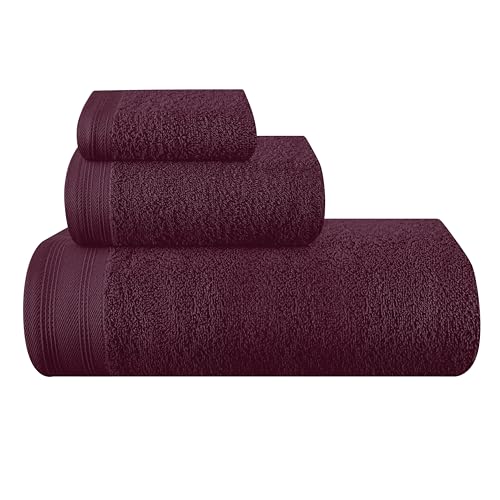 MALLONI HOME Ultra Soft 3er-Pack Baumwoll-Handtuch-Set, enthält a übergroße Badetücher 70 x 140 cm, a Handtücher 40 x 60 cm und a Waschbetten 30 x 30 cm, Burgunderrot von MALLONI HOME