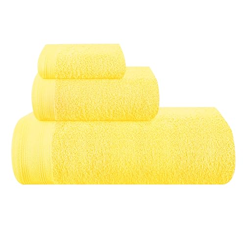 MALLONI HOME Ultra Soft 3er-Pack Baumwoll-Handtuch-Set, enthält a übergroße Badetücher 70 x 140 cm, a Handtücher 40 x 60 cm und a Waschbetten 30 x 30 cm, Gelb von MALLONI HOME