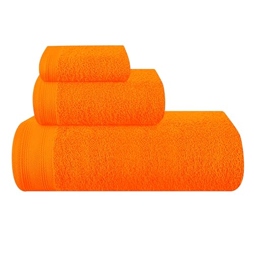 MALLONI HOME Ultra Soft 3er-Pack Baumwoll-Handtuch-Set, enthält a übergroße Badetücher 70 x 140 cm, a Handtücher 40 x 60 cm und a Waschbetten 30 x 30 cm, Orange von MALLONI HOME