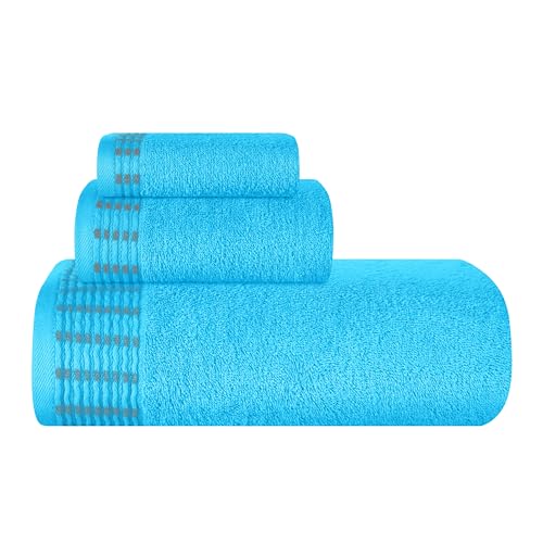 MALLONI HOME Ultra Soft 3er-Pack Baumwoll-Handtuch-Set, enthält a übergroße Badetücher 70 x 140 cm, a Handtücher 40 x 60 cm und a Waschbetten 30 x 30 cm, Türkis Blau von MALLONI HOME