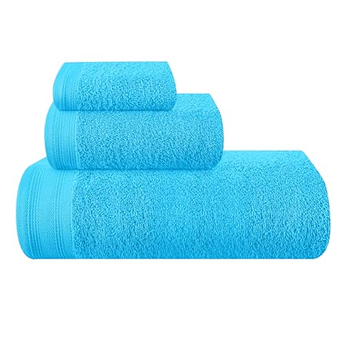 MALLONI HOME Ultra Soft 3er-Pack Baumwoll-Handtuch-Set, enthält a übergroße Badetücher 70 x 140 cm, a Handtücher 40 x 60 cm und a Waschbetten 30 x 30 cm, Türkis Blau von MALLONI HOME