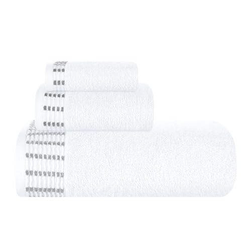 MALLONI HOME Ultra Soft 3er-Pack Baumwoll-Handtuch-Set, enthält a übergroße Badetücher 70 x 140 cm, a Handtücher 40 x 60 cm und a Waschbetten 30 x 30 cm, Weiß von MALLONI HOME