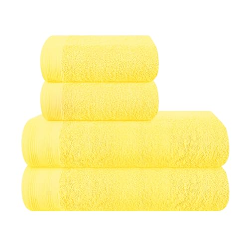 MALLONI HOME Ultra Soft 4er-Pack Handtuch-Set, Baumwolle, enthält 2 übergroße Badetücher 70 x 140 cm, 2 Handtücher 50 x 90 cm, für den täglichen Gebrauch, kompakt und leicht — Gelb von MALLONI HOME
