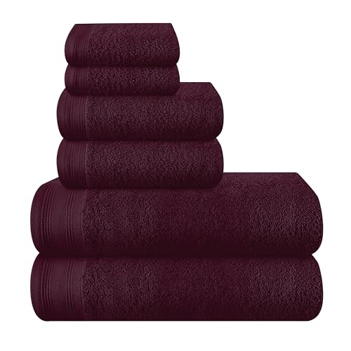 MALLONI HOME Ultra Soft 6er-Pack Baumwoll-Handtuch-Set, enthält 2 übergroße Badetücher 70 x 140 cm, 2 Handtücher 40 x 60 cm und 2 Waschbetten 30 x 30 cm, Burgunderrot von MALLONI HOME