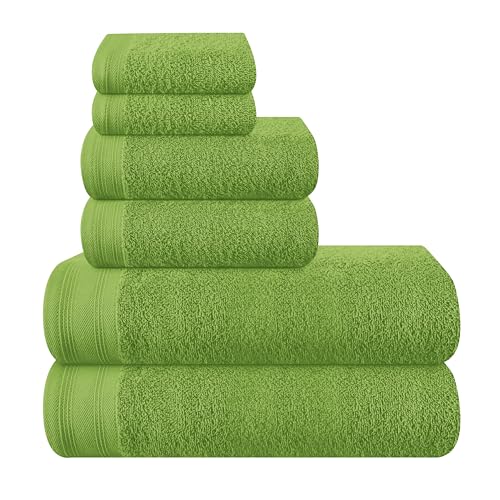MALLONI HOME Ultra Soft 6er-Pack Baumwoll-Handtuch-Set, enthält 2 übergroße Badetücher 70 x 140 cm, 2 Handtücher 40 x 60 cm und 2 Waschbetten 30 x 30 cm, Kiwi grün von MALLONI HOME